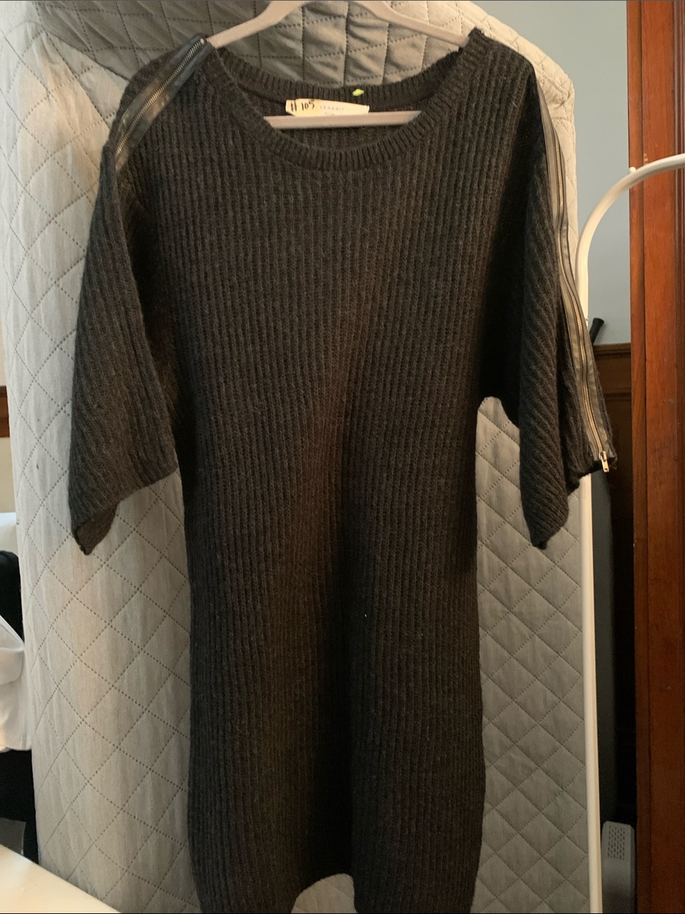 Zara Charcoal Ribbed Crewneck Sweater Dress